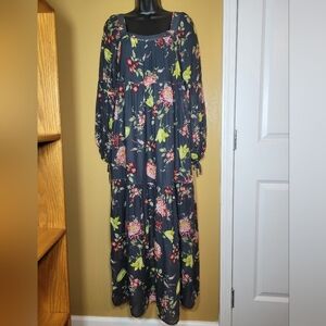 NWT By Anthropologie Evelin Floral Maxi Dress Blouson Sleeves sz XS